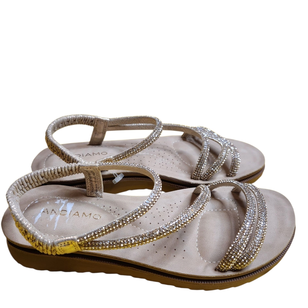 Elegant Cream and Silver T-Strap Sandals